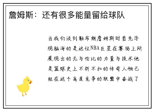 詹姆斯：还有很多能量留给球队